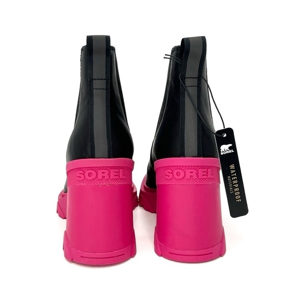 Sorel Brex Waterproof Chelsea Ankle Boots Size 7.5 Platform Black Pink New NWT - Picture 6 of 11